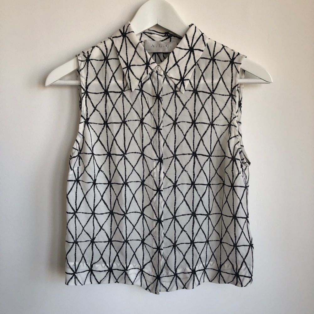 A.L.C. Silk Cropped Geometric Blouse